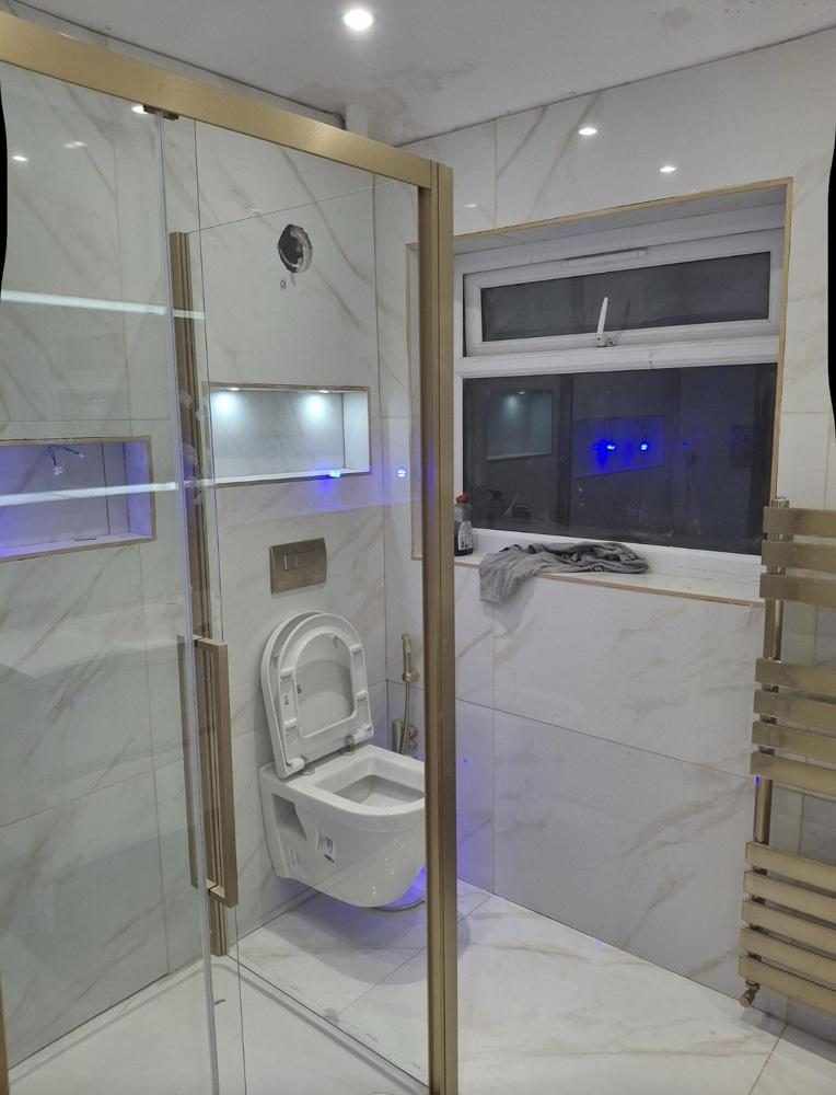 Marble bathroom with LED feature lighting